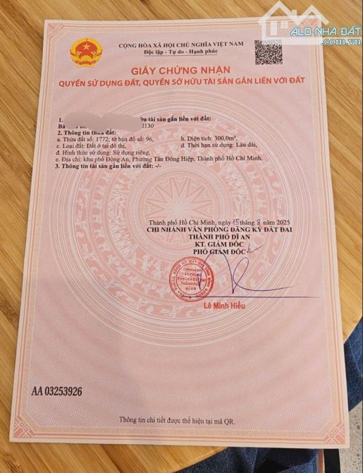 Cần bán lô đất 300m2 khu dân cư đông an tân đông hiệp di an bd