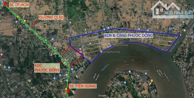 Cực Đẹp Lô Đất 100m2 Giá 1TY499 KDC Cảng Phước Đông,Thị Trấn Cần Đước,Quốc Lộ 50