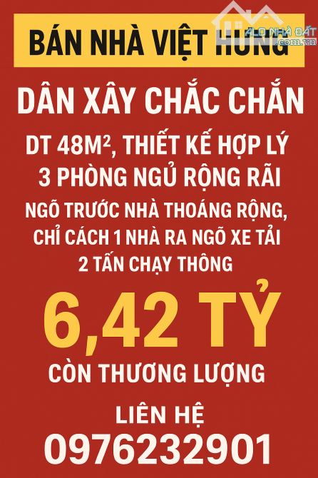 ✨ BÁN NHÀ VIỆT HƯNG – DÂN XÂY CHẮC CHẮN  - 48M2 - 3 PHÒNG NGỦ RỘNG - GẦN ĐƯỜNG XE TẢI