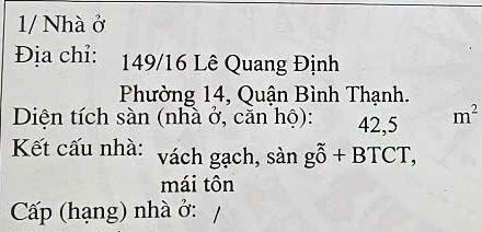 Nhà 4 tầng 4x6.5m 3PN 3WC 149/16 Lê Quang Định 4.55 tỷ