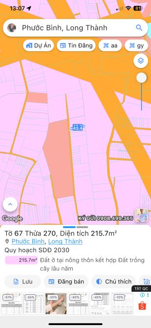 Bán lô đất ấp 3 phước bình đối diện gò dầu  giá mềm