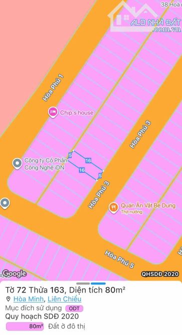 BÁN ĐẤT DT 80M2, GIÁ: 5,05 TỶ, MT ĐƯỜNG HOÀ PHÚ 3 HOÀ MINH LIÊN CHIẾU ĐÀ NẴNG - 1
