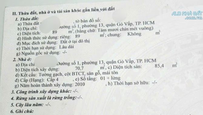 Bán nhà 1/ cấp 4 đường số 1 Lê Đức Thọ, P13, Gò Vấp. DT 4.3x24m, CN 89m, LG HXH 6m, 6.5tỷ - 1