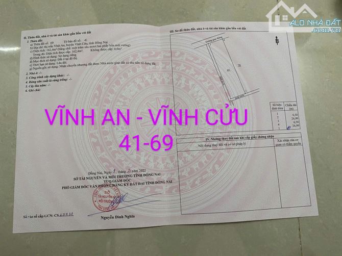 6 Triệu/m² LÔ ĐẤT SỔ HỒNG THỔ CƯ 165m² Cách KDL Đảo Ó 950m NGAY THỊ TRẤN Vĩnh An, Đồng Nai - 1