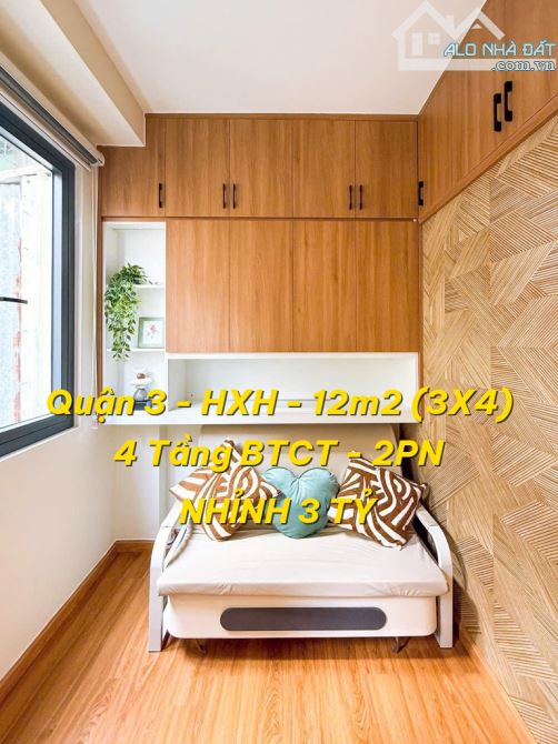 SIÊU PHẨM - SỔ VUÔNG VỨC - NGUYỄN THIỆN THUẬT - QUẬN 3 - HẺM 5M - 4 TẦNG - 2PN - 2