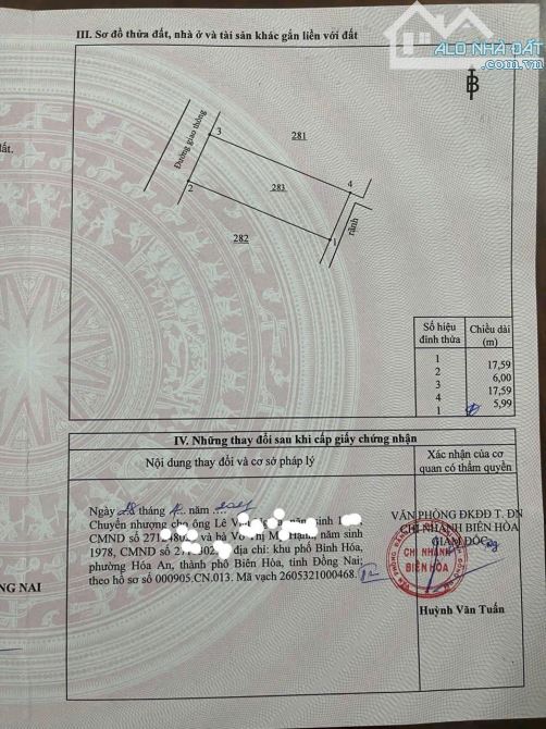 ĐẤT TÁI ĐỊNH CƯ – P. BIÊN HOÀ (Bửu Hoà) Đường thông xe tải, vỉa hè 3m - 3