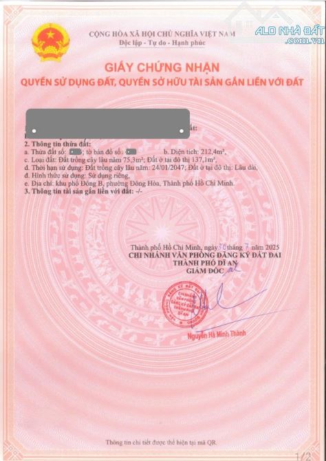 Bán đất  MT đường Trần Hưng Đạo p.Đông Hòa Tp.Dĩ An chỉ 13ty500 TL M6589 - 5