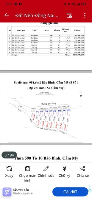 Bán gấp 65 lô đất Cẩm Mỹ, full thổ, ô tô, gần QL56, Chỉ 500tr/lô TL - 7