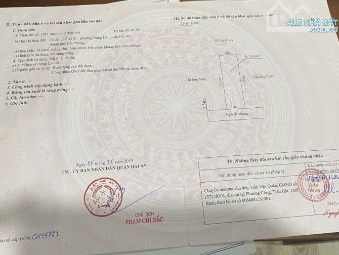 Bán đất ngõ 467 Đằng Hải, Hải An.