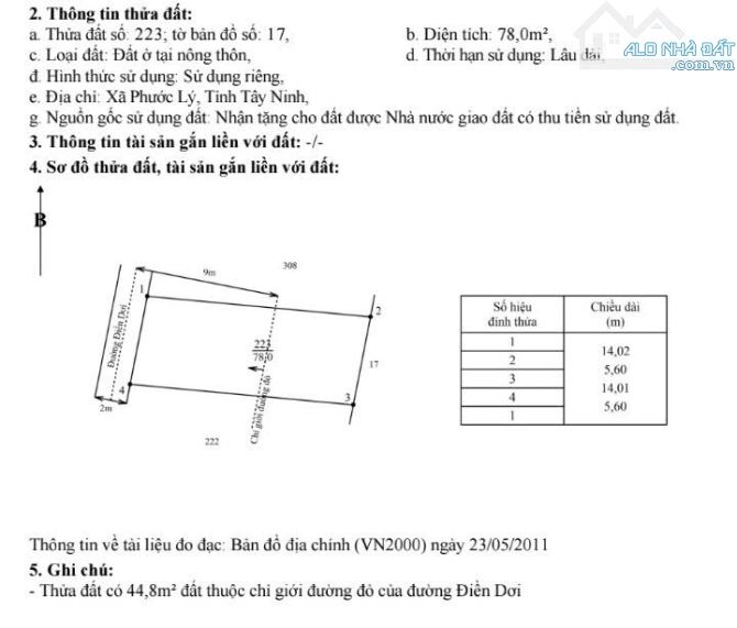 Hàng Thơm, 78m2 đất thổ cư 5.6 x 14m, KDC Điền Dơi, 969tr
