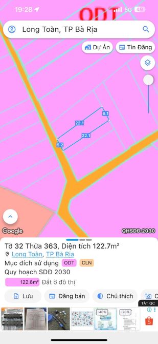 DT: 5x22 Giá:2.4 tỷ. BÁN ĐẤT MẶT TIỀN BÊ TÔNG THÔNG Ô TÔ THUỘC PHƯỜNG BÀ RỊA TP HCM