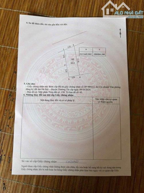 BÁN ĐẤT NHỊ KHÊ THƯỜNG TÍN GIÁ XÃ NGỌC  HỒI DT 50 m GIÁ CHÀO 4,2TỶ ĐƯỜNG THÔNG OTO VÀO ĐẤT - 2