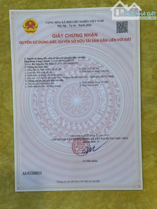 nhà đối diện chợ Xuân Thới Thượng - SHR - Dt 5x13m- Giá 2,8ty tl - 6