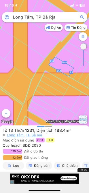 Sát chủ gửi bán lô góc, QH đường 20m  phường long tâm, tp bà rịa