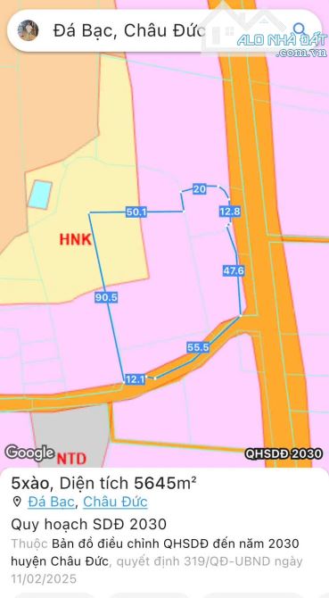 BÁN 5.6 SÀO ĐÁ BẠC CHÂU ĐỨC, VŨNG TÀU, TP. HCM, KHU DÂN CƯ, GIÁ 800TR/S, FULL HÔNG