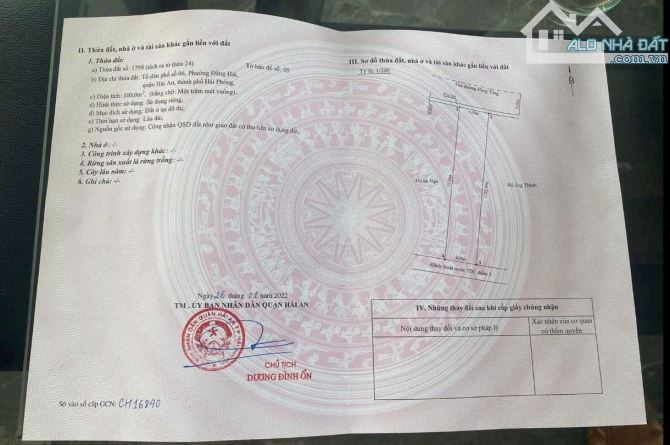 Lô đất 100m mặt đường Hàng Tổng, Đằng Hải, Hải An. Kinh doanh đẹp mà zá chỉ 49.5tr