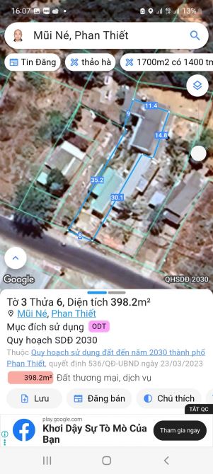 Cần bán 398m2 có 150tc mặt  tiền Huỳnh Thúc Kháng Mũi Né - 2