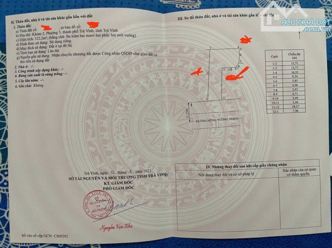 Cần bán nền đất mặt tiền đường Hùng Vương phường 5 TP Trà Vinh