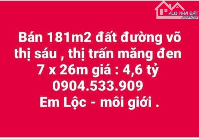 bán 181m2 đất măng đen -kon tum giá 4,6 tỷ kích thước 7 x 26m