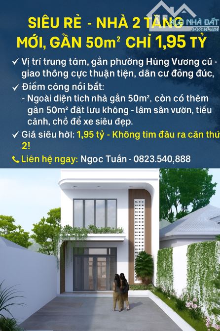 Bán nhà 2 tầng mới 50m2 tại Hùng Vương, Hồng Bàng chỉ 1,95 tỷ.