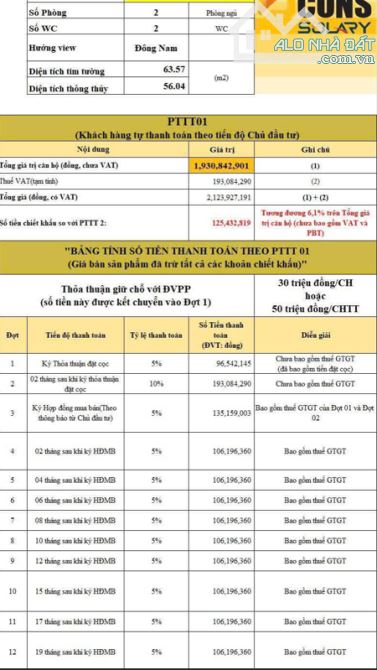 Bán căn hộ Bcons Solary Dĩ An chỉ 33,5tr/m2