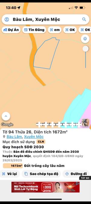 📌 BÁN ĐẤT VƯỜN TRỒNG CÂY LÂU NĂM 1671m2 Ở XÃ BÀU LÂM – XUYÊN MỘC – VŨNG TÀU**