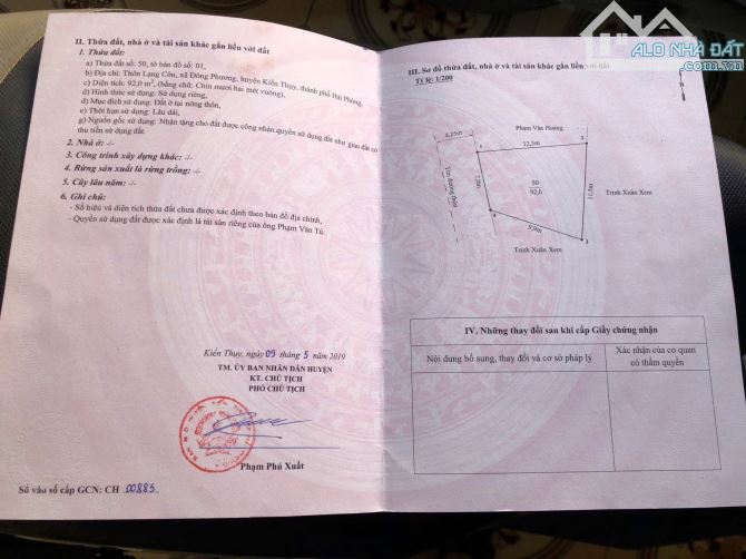 Bán lô đất mặt đường trục thôn Lạng Công, Đông Phương, Kiến Minh, Hải Phòng