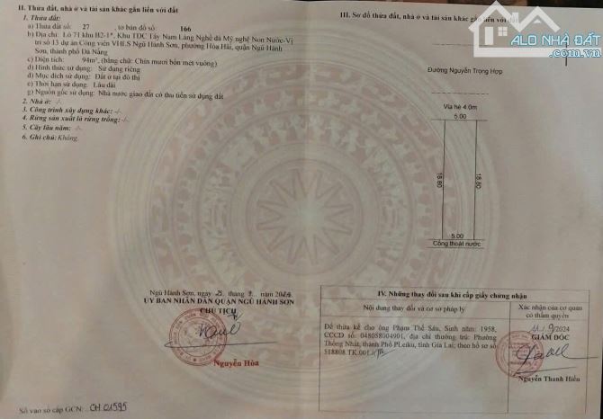 Bán cặp đất đường Nguyễn Trọng Hợp ( 7m5 , lề 4m ) - Ngũ Hành Sơn , Đà Nẵng .
