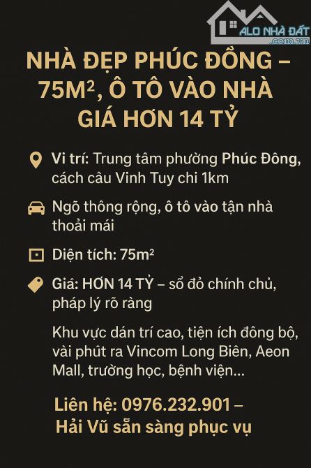 🏡 NHÀ ĐẸP PHÚC ĐỒNG – 75M², Ô TÔ VÀO NHÀ – GIÁ HƠN 14 TỶ - THIẾT KẾ HIỆN ĐẠI - THANG MÁY