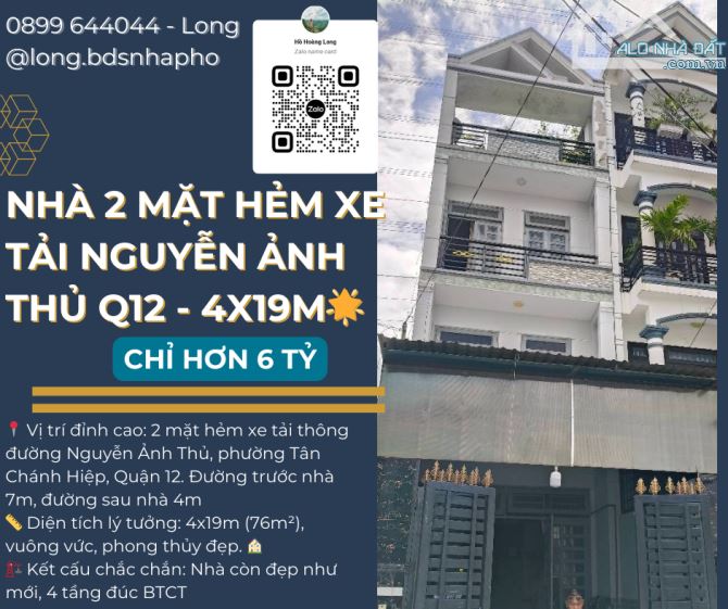 🏡 Nhà 2 Mặt Hẻm Xe Tải Nguyễn Ảnh Thủ Q12 - 4x19m - 4 Tầng - Giá 6.8 Tỷ! 🌟