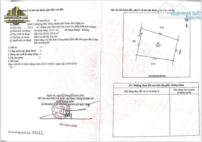 BÁN NHÀ 2,5 TẦNG MẶT ĐƯỜNG LÝ THÁI TÔNG, BẾN THUỶ PHƯỜNG TRƯỜNG VINH 123,4m2 ĐN - 1