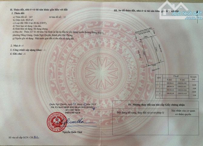 Bán đất TĐC Cây Đa - ĐẰNG GIANG - Ngô quyền  - Diện tích: 40m² ngang 4m dài 10m. - Vị trí - 2