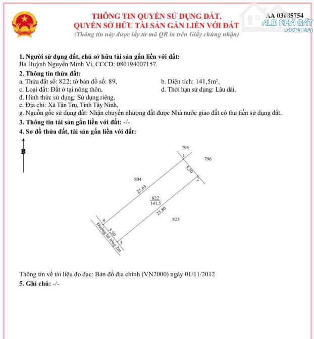 Đất thổ sổ sẵn. ngang 5,5m. Cách tỉnh lộ 832 xíu - 3