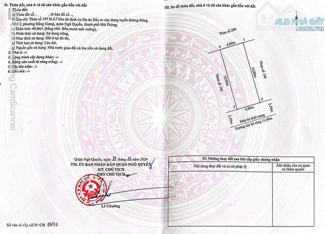 Bán đất TĐC Cây Đa - ĐẰNG GIANG - Ngô quyền  - Diện tích: 40m² ngang 4m dài 10m. - Vị trí - 3