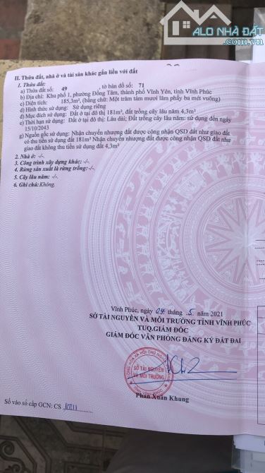 Bán đất mặt đường Hùng Vương, Đồng Tâm, Vĩnh Yên. DT 185m2. Giá 14 tỷ - 5