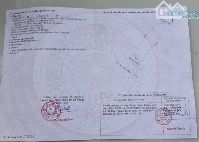 BÁN LÔ ĐÂT ĐẶNG VĂN CHUNG LÊN SÔ NHÀ 123 HOÀ QUÝ NGỦ HÀNH SƠN
