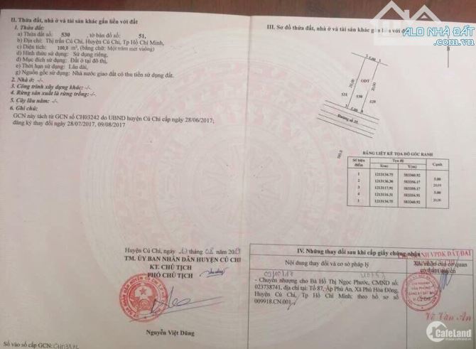 Bán gấp căn nhà ở Thị trấn Củ Chi – Củ Chi. Diện tích 100m2. Giá 800 triệu. Sổ hồng riêng.