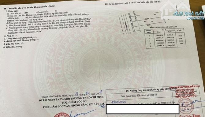 BÁN LÔ ĐẤT MẶT TIỀN Nguyễn Thị Se ngay ngã 4 Quán Đôi xã Tân Thông Hội giá 650TR