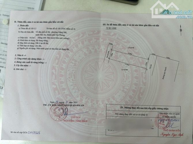 bán đất tdc điểm 3 đằng hải - hải an - hải phòng  -Diện tích : 64m ngang 4m  -hướng đông n