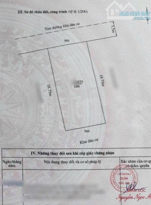 bán Lô Đất khu phân lô Bùi Thị Từ Nhiên, Hải An - Diện tích : 169m ngang 9 - Hướng : TTT -