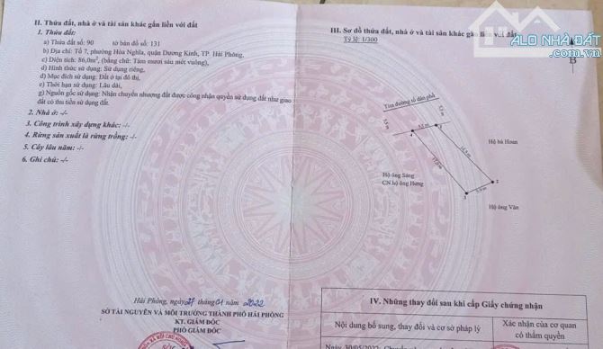 Bán lô đất TDP 07 Hoà Nghĩa - Dương Kinh - Hải Phòng