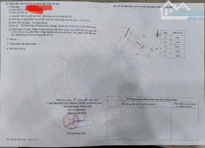Bán đất trong khu dân cư Đôn Hậu, Khai Quang, Vĩnh Yên, Vĩnh Phúc