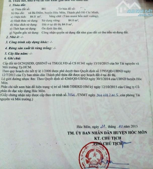 Chồng ngoại tình vợ bán nhà gấp để về quê ngoại, nhà ở Bà Điểm- Hóc Môn. DT 84m2, Giá 810 - 1
