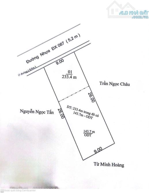 Bán đất mặt tiền DX087 – Phú An, TPHCM  DT: 9 x 26m (234m²), thổ cư 140m² - 1