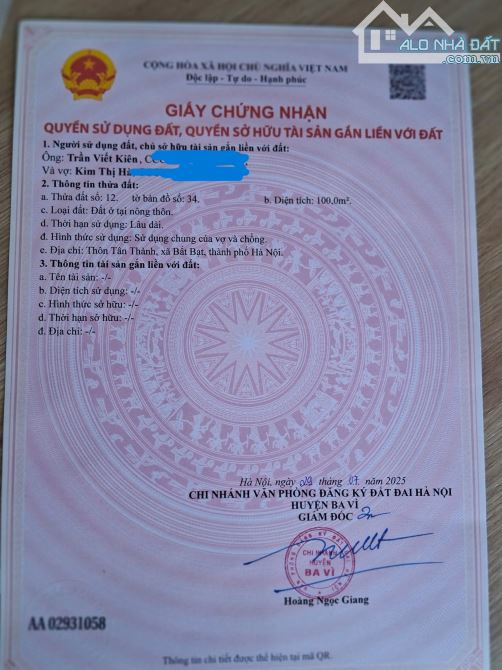 Chính chủ cần tiền bán gấp lô đất nền SĐCC full thổ cư - 1