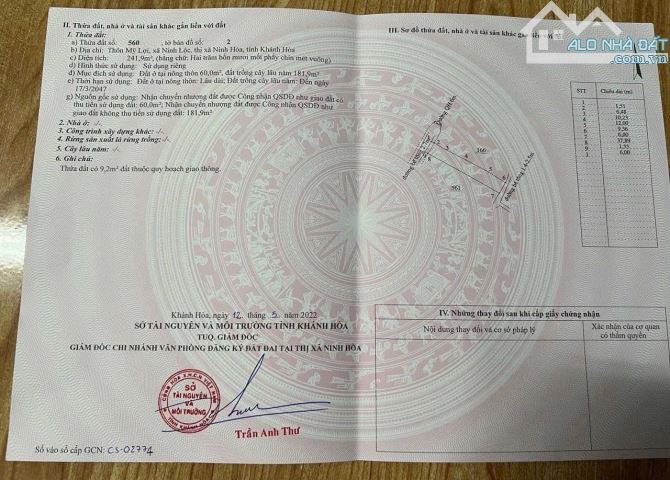 Kẹt tiền bán gấp đất Ninh Lộc Ninh Hoà - 2