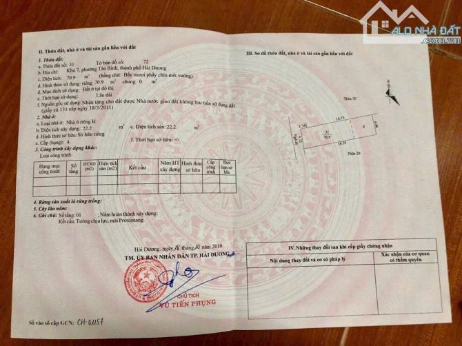 Bán lô đất ngõ khu 7 phố Bình Lộc, giáp KĐT An Phú, Tây Hải Phòng, 70.9m2, mt 4.3m, chỉ 1. - 2