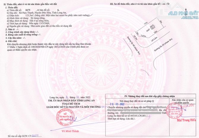 Bán đất đẹp 2mt đường nhựa, Sổ hồng riêng (8x17), 2ty2 Hựu Thạnh, Đức Hòa, Long An - 3