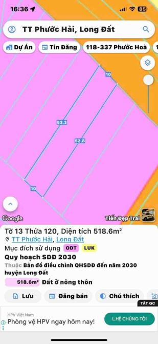 Bán đất mặt tiền Tỉnh Lộ 44B mới, Phước Hải- Hồ Chí Minh Chỉ 1tỷ700
