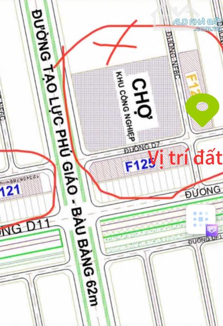 150m đất Thổ cư Mặt tiền D7 Đối Diện chợ, cạnh cty KCN Bàu Bàng